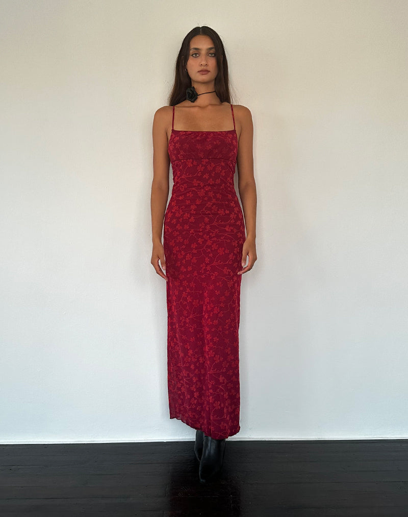 Imagen de Darsih Cami Maxi Dress Red Grunge Floral Flock