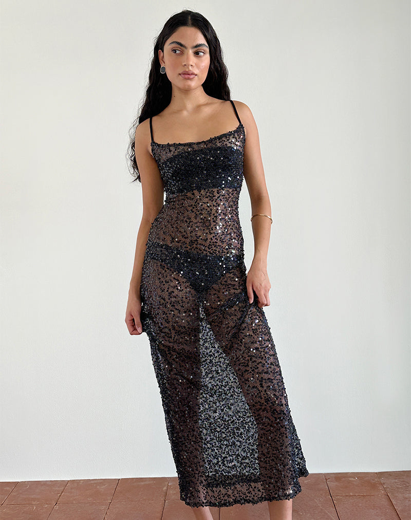 Maxi Vestido Darsih en Malla de Lentejuelas Negro