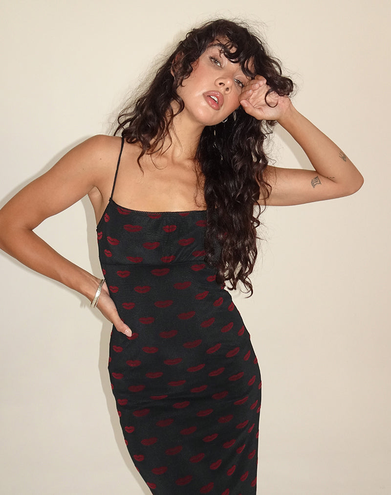 Maxi Vestido Darsih en Lips Flock Negro