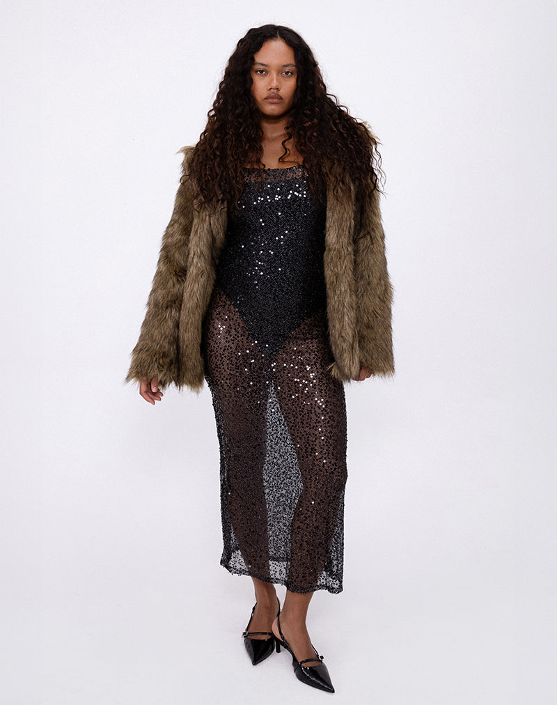 Maxi Vestido Darsih en Malla de Lentejuelas Negro