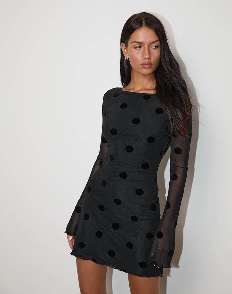 Imagen de Dasa Minivestido de manga larga en Big Polka Flock Negro