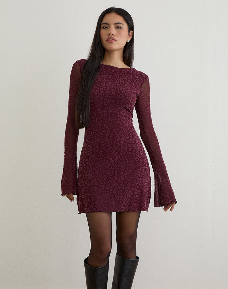 Imagen de Dasa Mini Vestido de Manga Larga en Flock Mini Leopardo Ciruela
