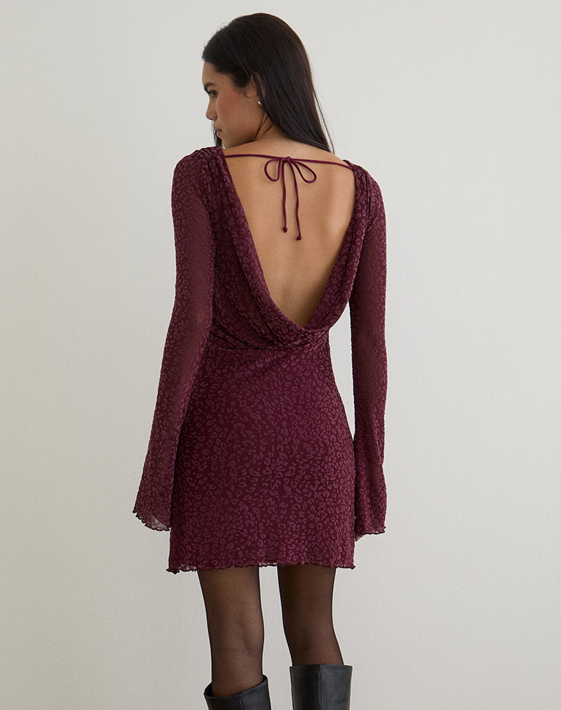 Imagen de Dasa Mini Vestido de Manga Larga en Flock Mini Leopardo Ciruela