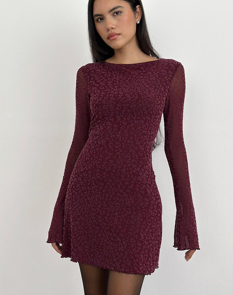 Imagen de Dasa Mini Vestido de Manga Larga en Flock Mini Leopardo Ciruela