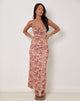 Imagen de Dasita Maxi Vestido con Cuello de Vaca en Estampado de Flores Neutro