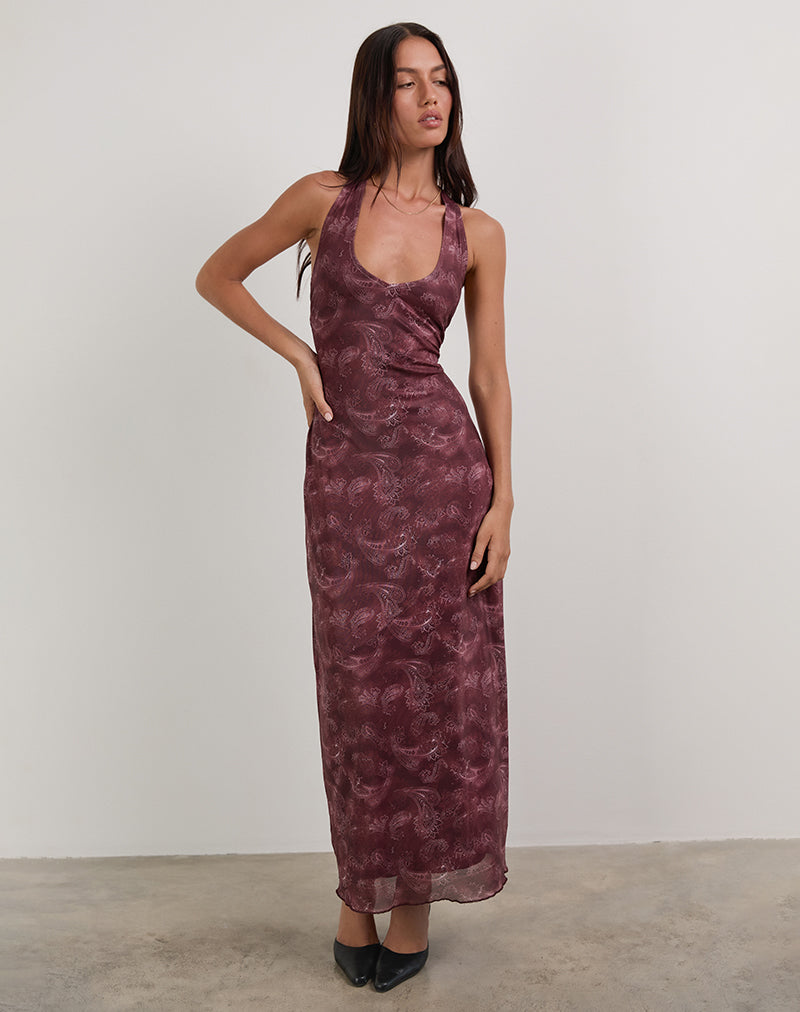 Imagen de Datari Maxi Dress in Mesh Tonal Paisley Plum