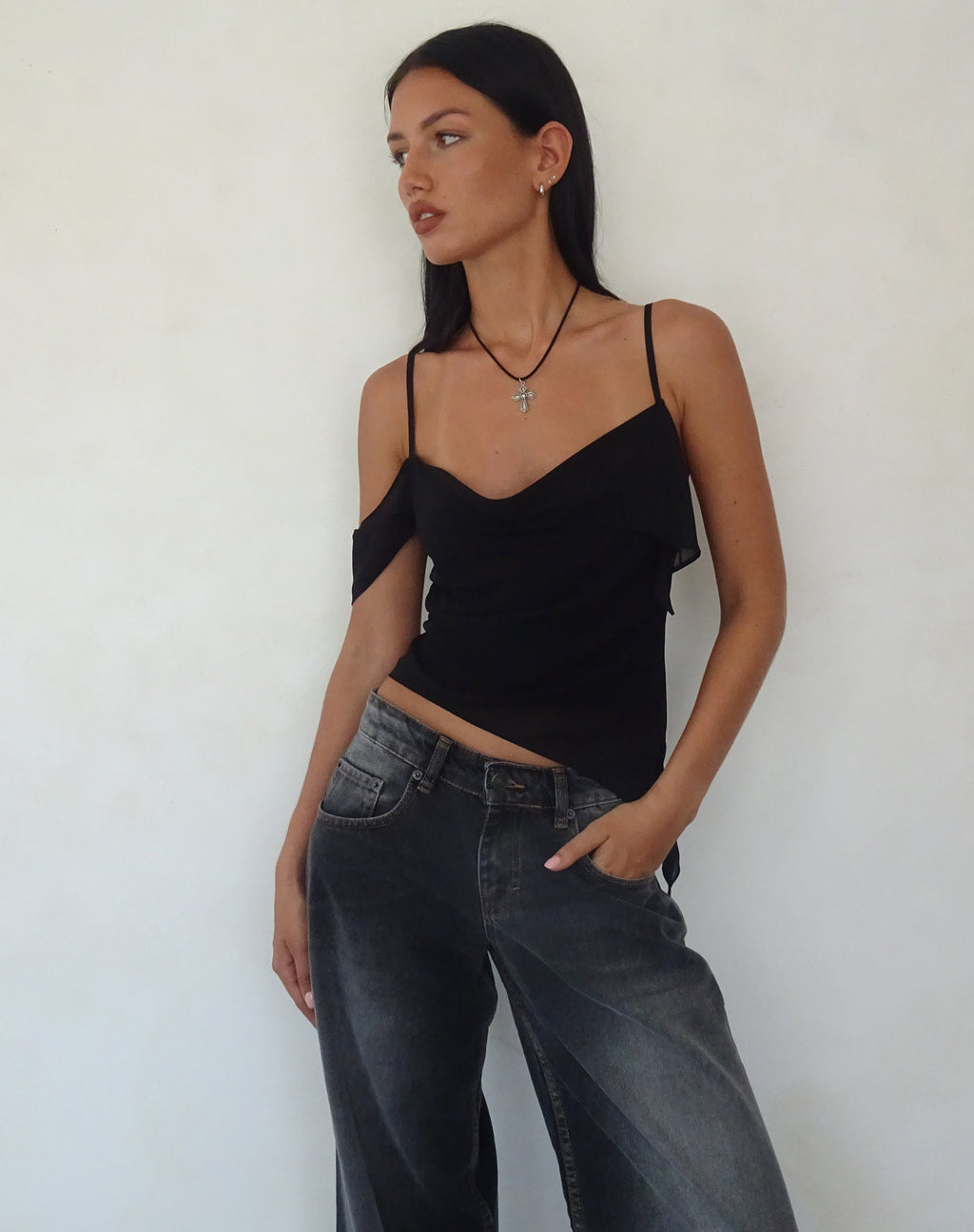 Top Davila de gasa Negro