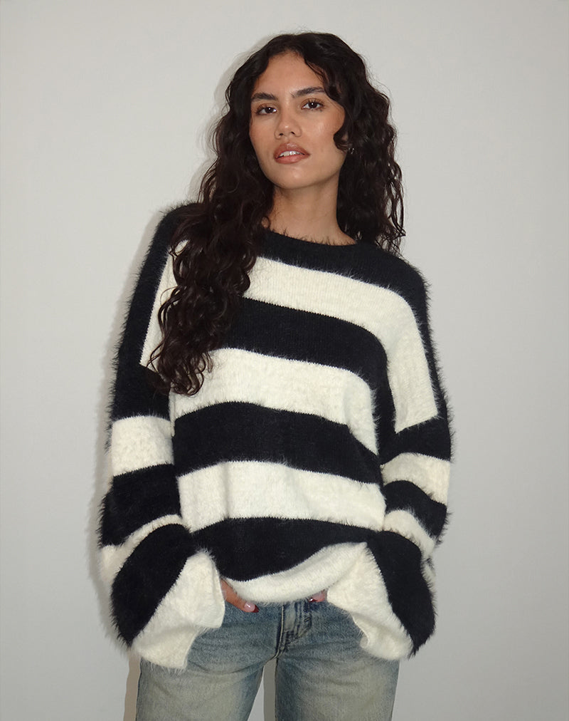 Jersey Daya Fluffy de rayas marfil y negras