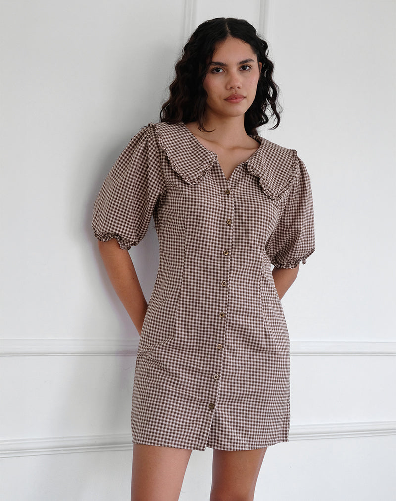 Imagen del vestido Deja en mini guinga marrón