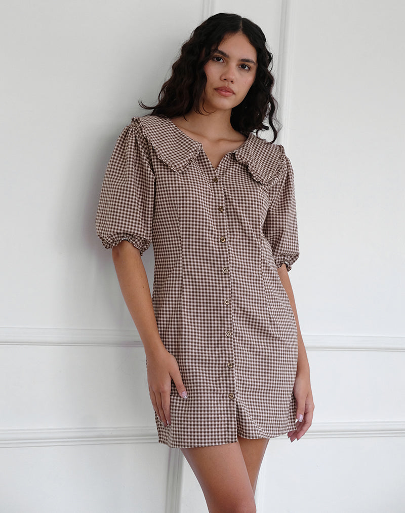 Vestido Deja en Mini Gingham Marrón