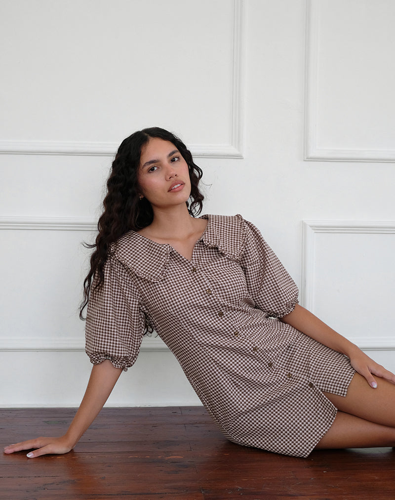Vestido Deja en Mini Gingham Marrón