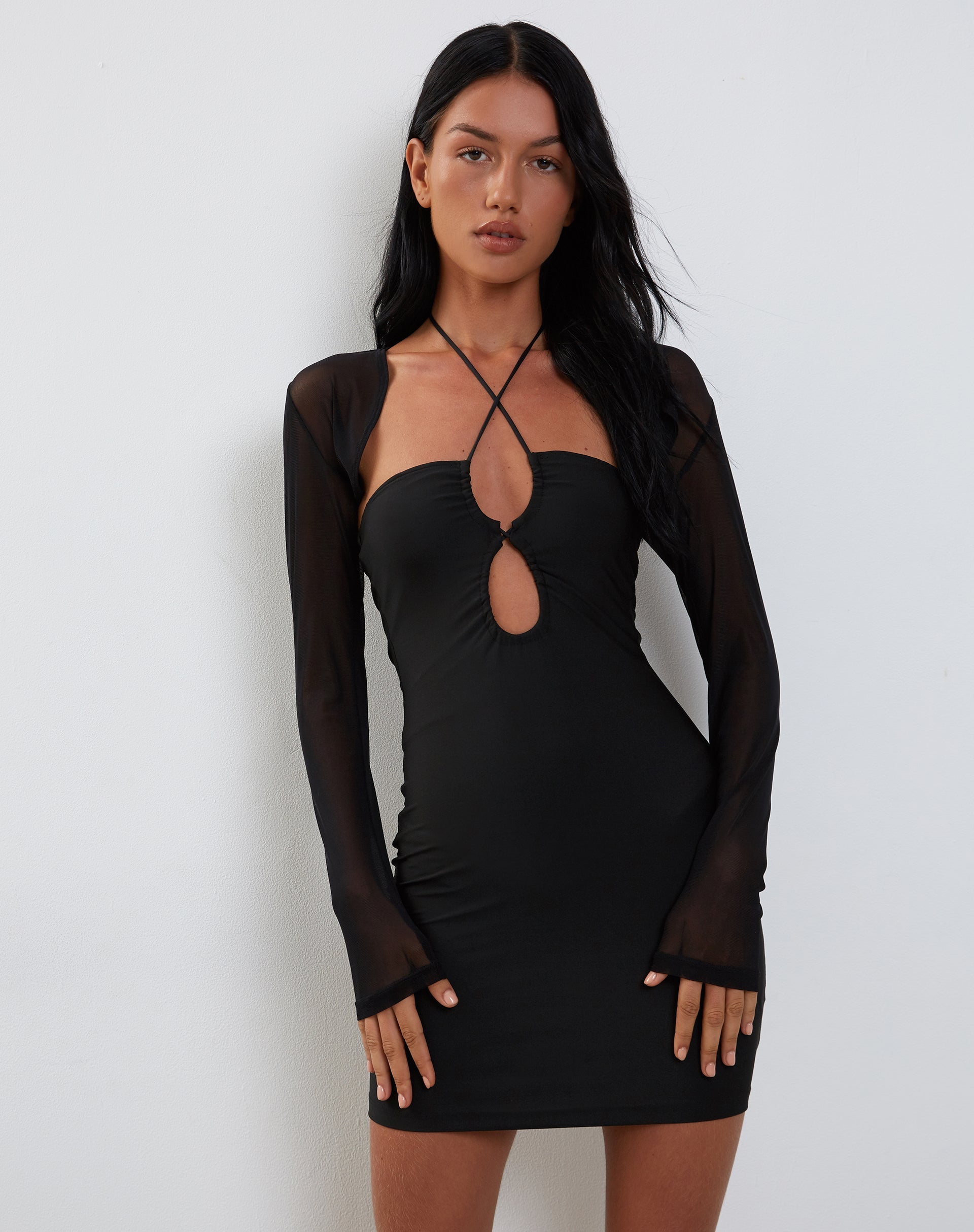 Imagen de Deluna Minivestido de manga larga en licra negro
