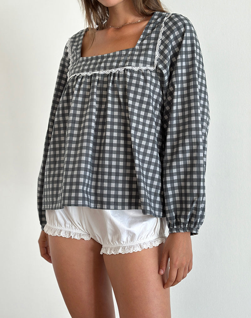 Imagen de Demona Top en Gingham Tonal Negro y Gris