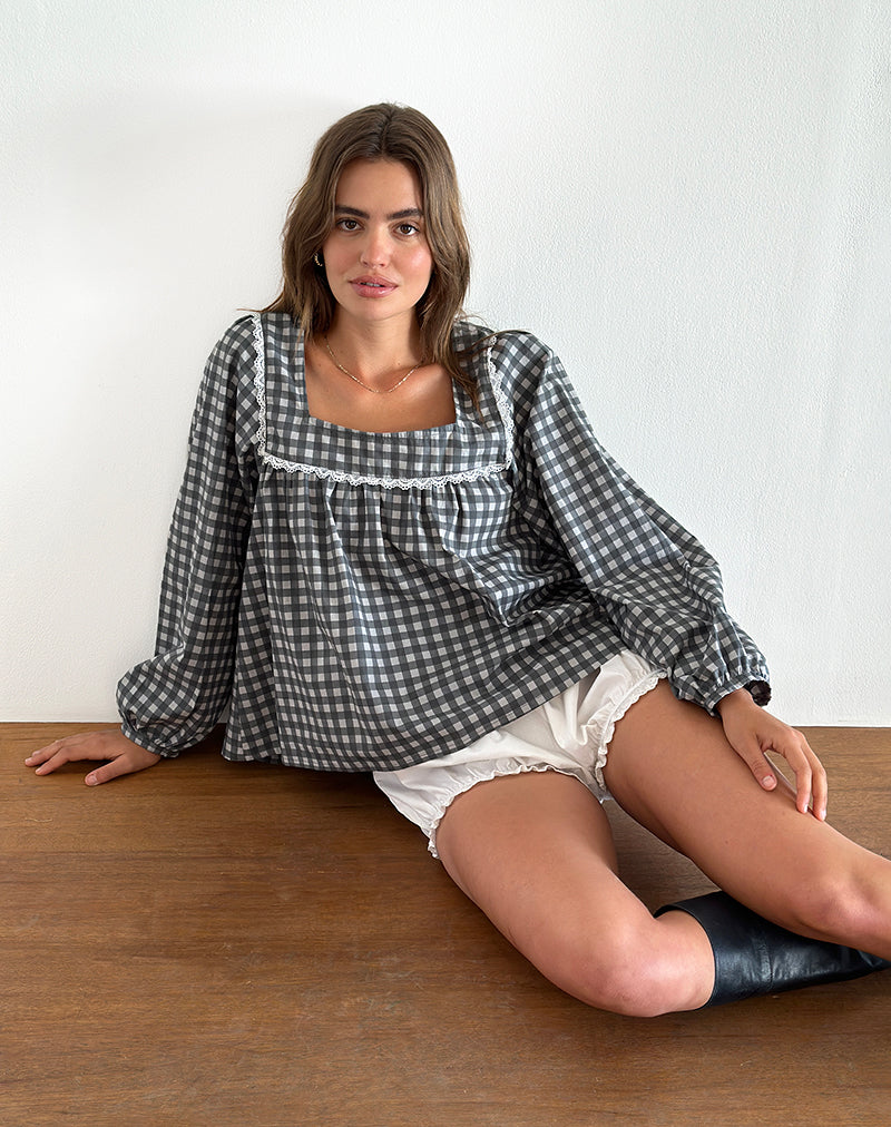 Imagen de Demona Top en Gingham Tonal Negro y Gris