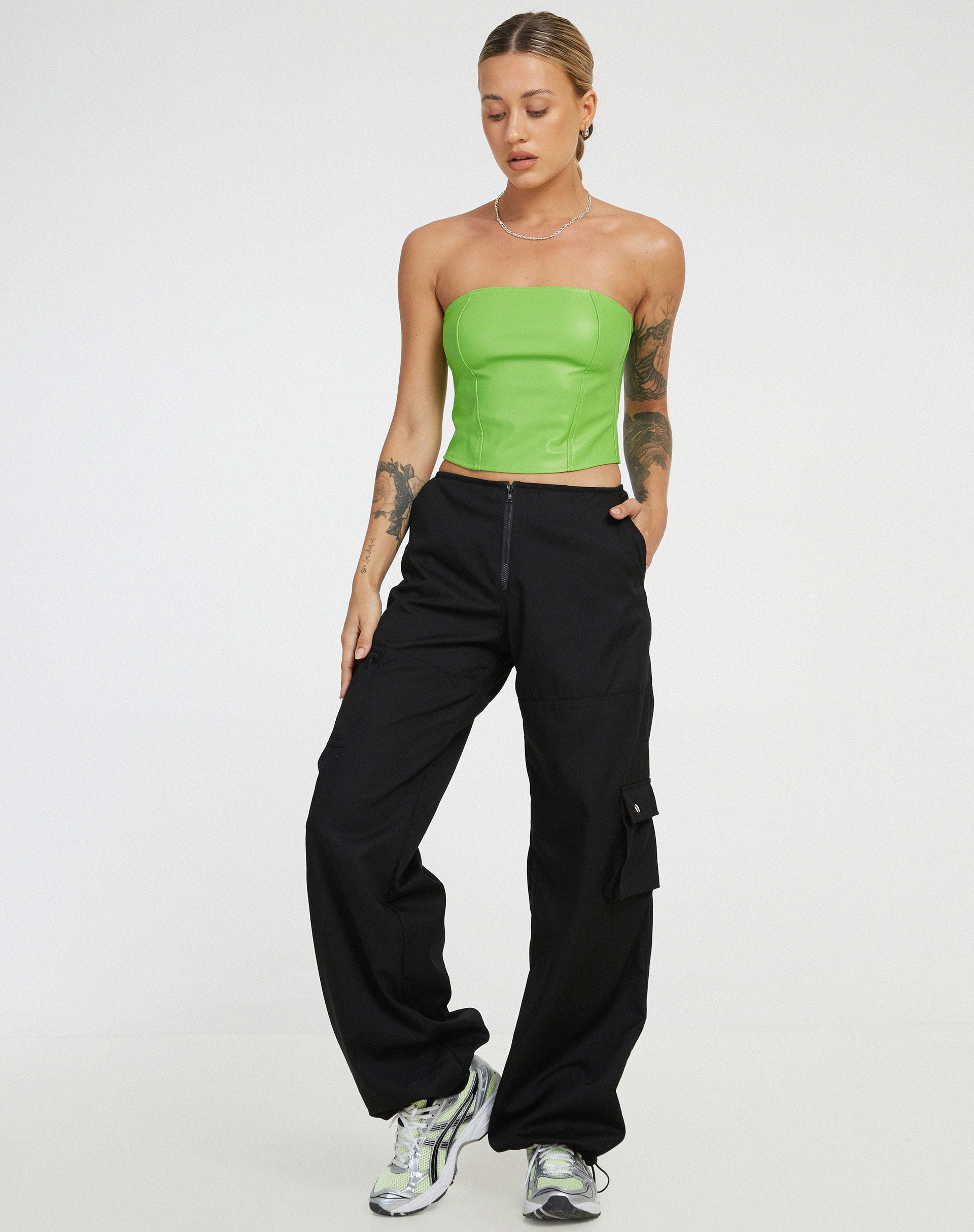 Dena Corset Top en PU Verde Neón