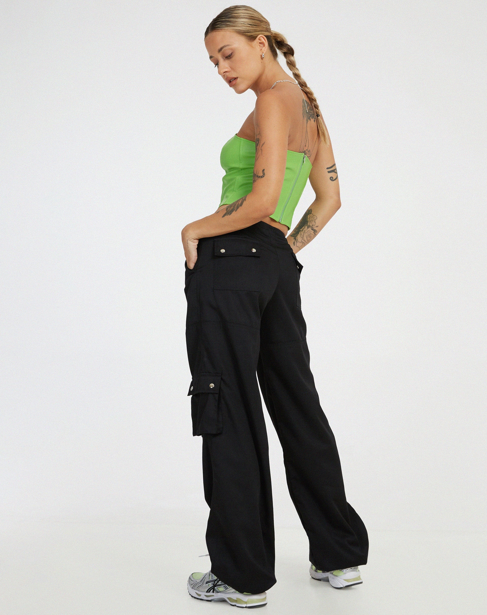 Dena Corset Top en PU Verde Neón