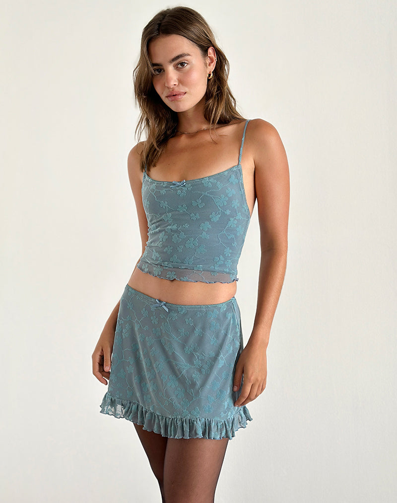 Camiseta Deri Cami en Gris Azul Floral Grunge