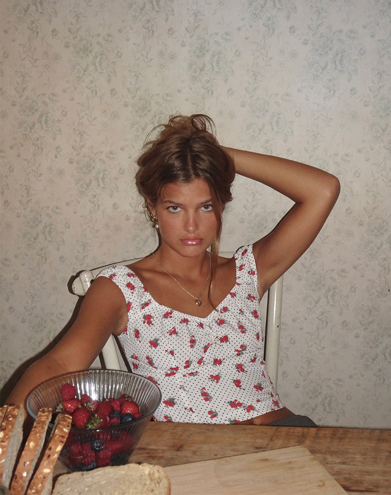 Top Derige Bardot en Polka Rosa Blanco