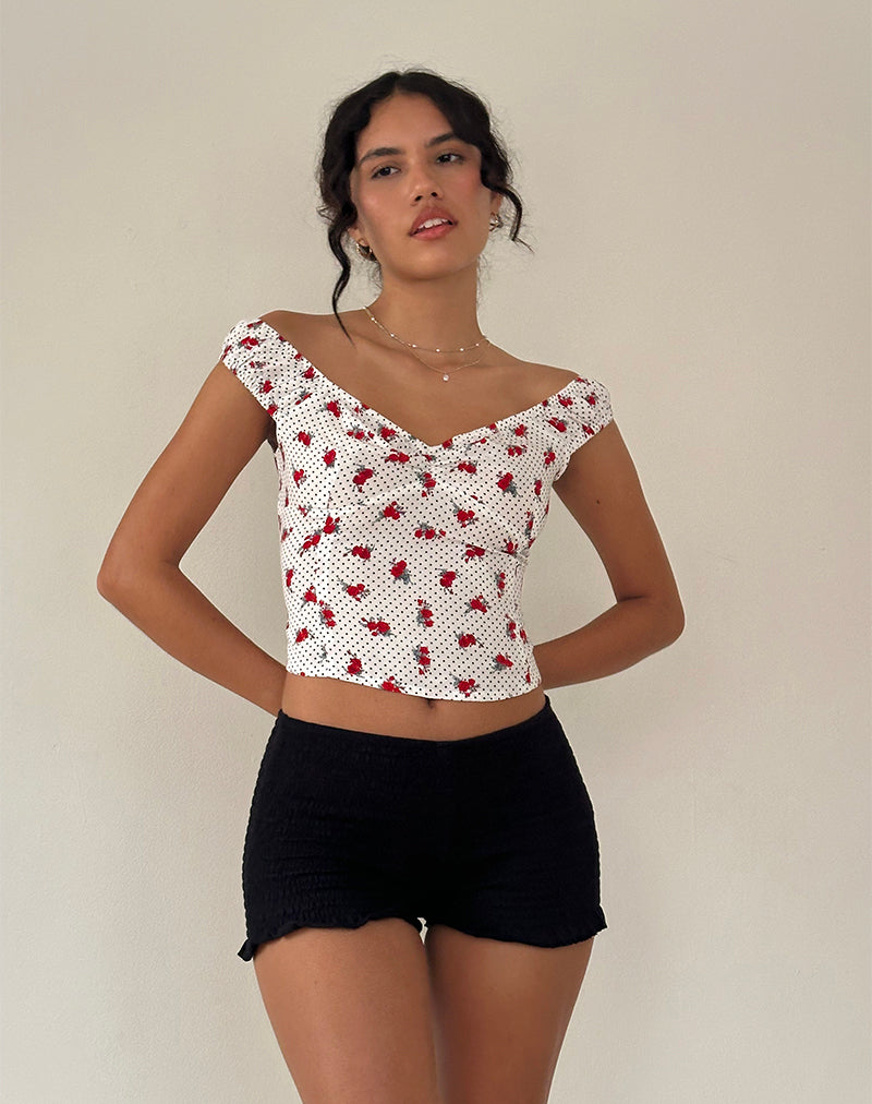 Imagen de Derige Top Bardot en Polka Rosa Blanco
