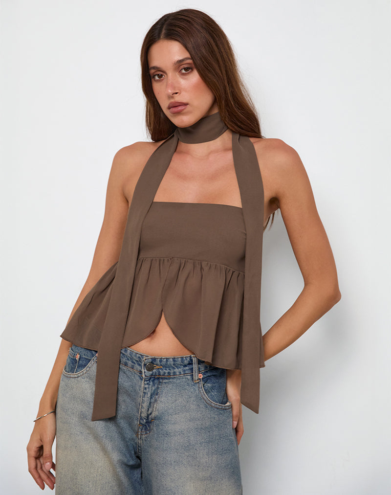 Desir Bandeau Top en gasa Café