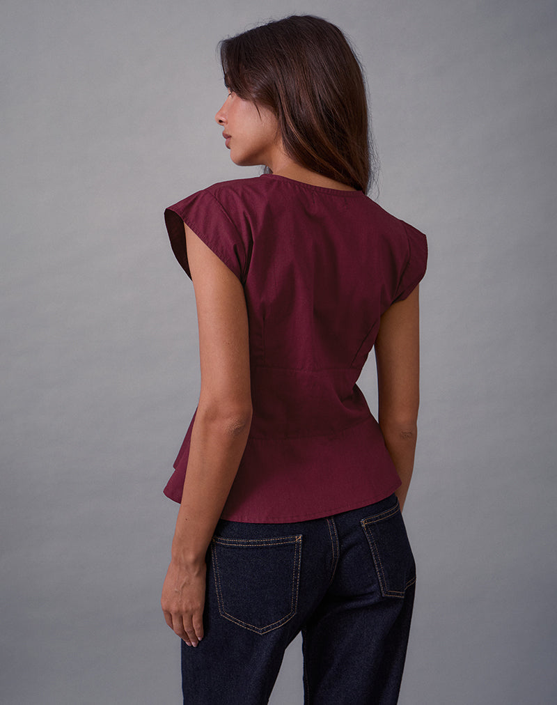 Imagen de Devlin Blusa con cuello en V en popelina Borgoña