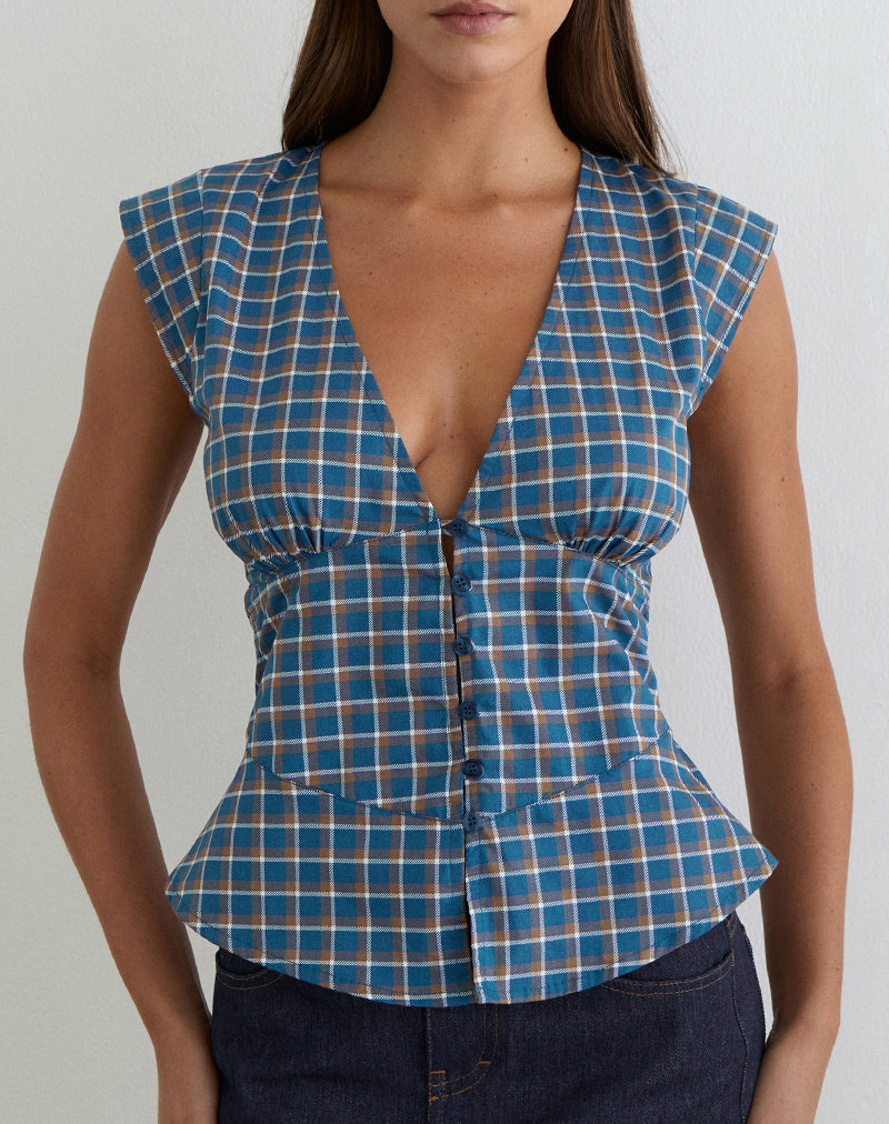 Blusa Devlon en azul tartán medio