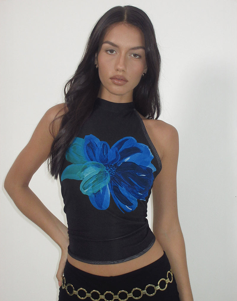 Imagen de Diana Top Cuello Haltern en Acuarela Flor Azul