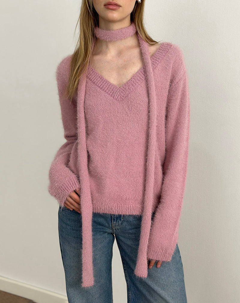 Imagen de Dikara Jumper with Scarf in Knit Dusty Pink