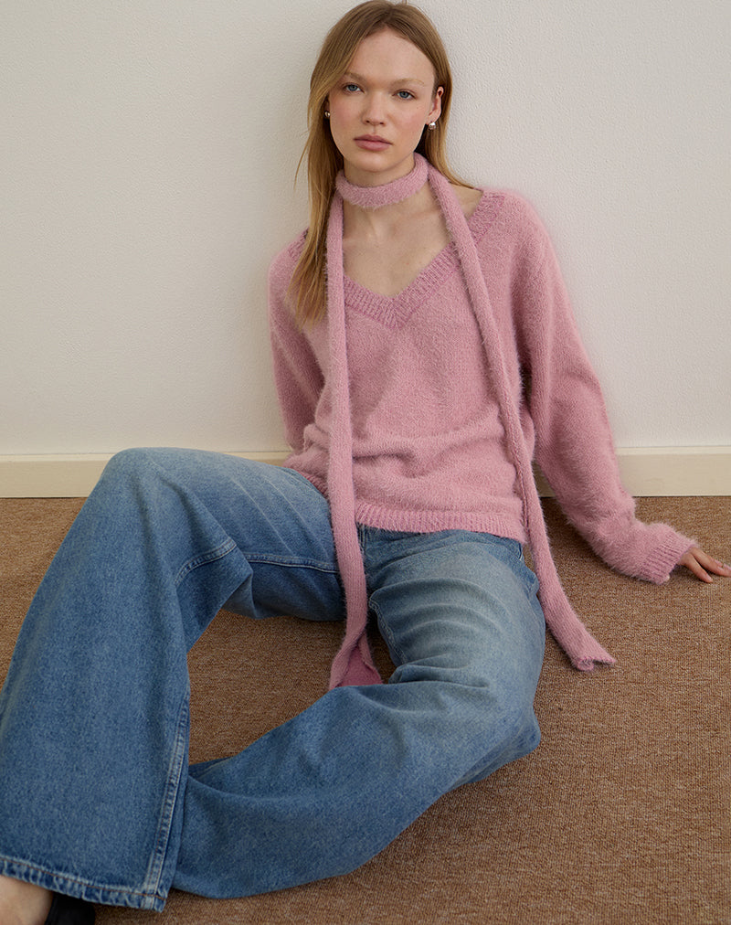 Imagen de Dikara Jumper with Scarf in Knit Dusty Pink