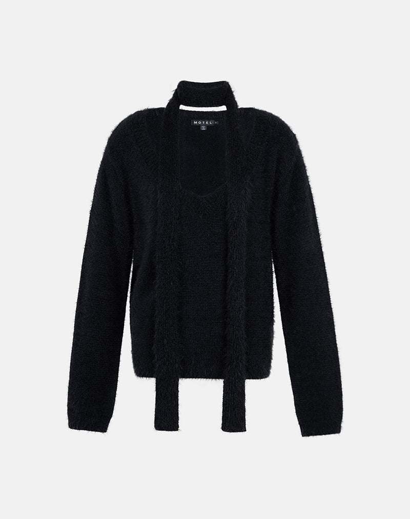 Imagen de Dikara Jumper with Scarf in Knit Negro