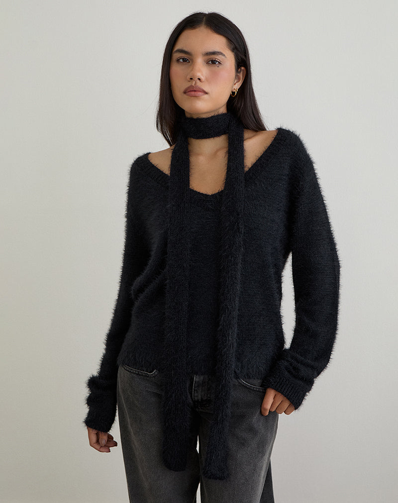 Imagen de Dikara Jumper with Scarf in Knit Negro