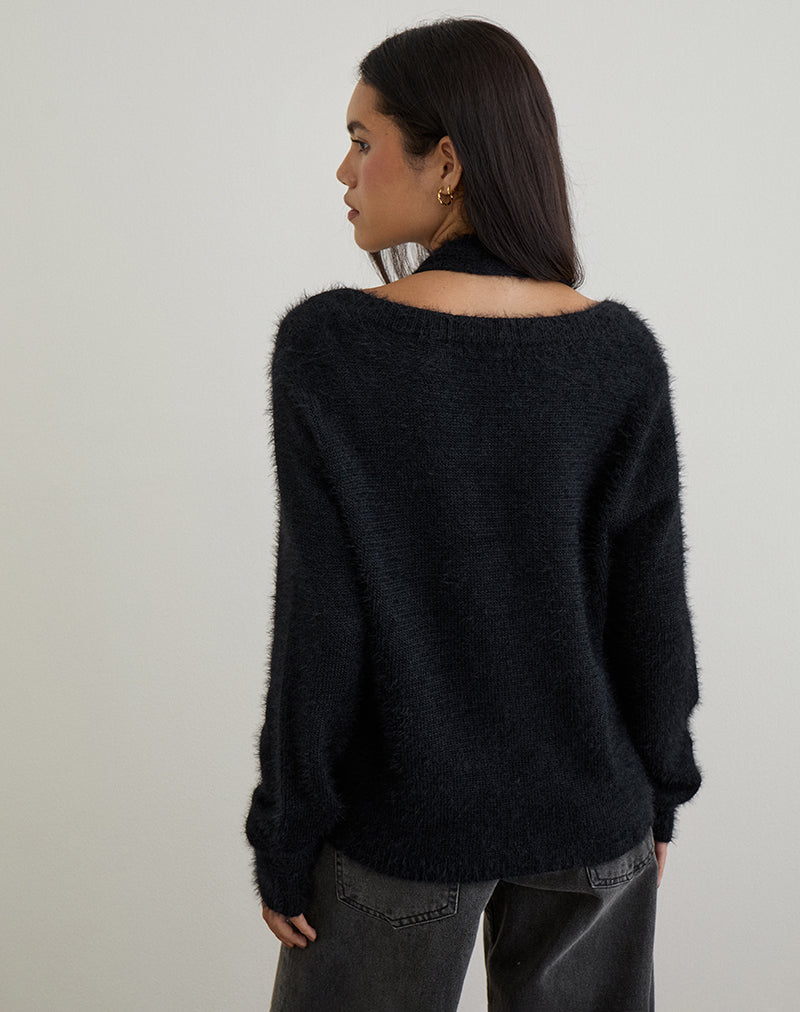 Imagen de Dikara Jumper with Scarf in Knit Negro