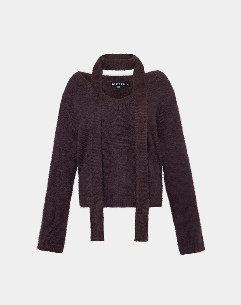 Imagen de Dikara Jumper with Scarf in Knit Brown