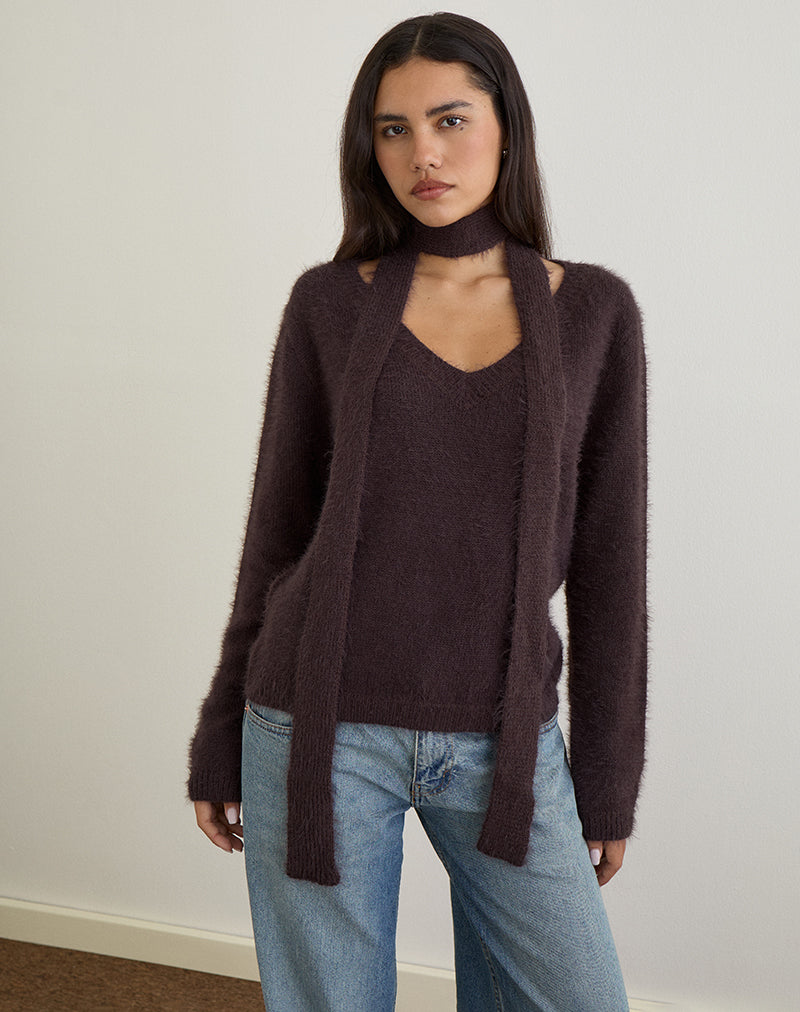 Imagen de Dikara Jumper with Scarf in Knit Brown