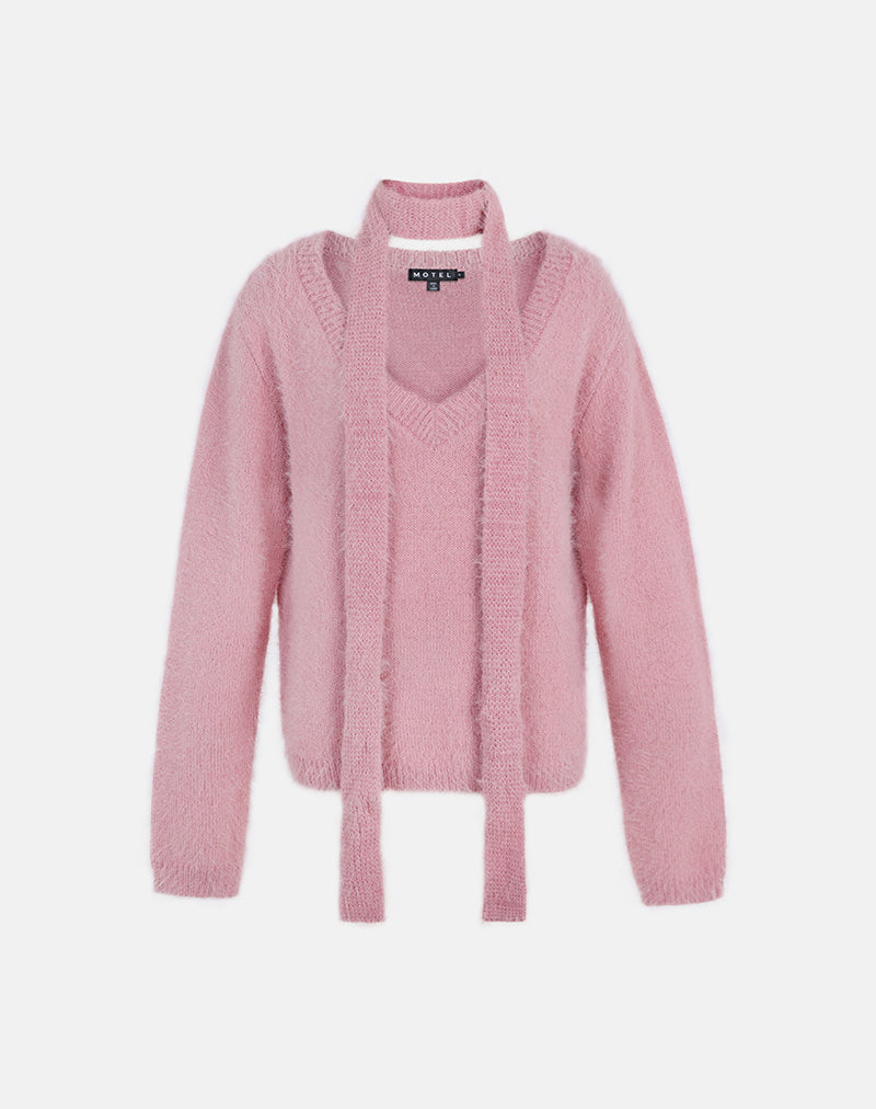 Imagen de Dikara Jumper with Scarf in Knit Dusty Pink