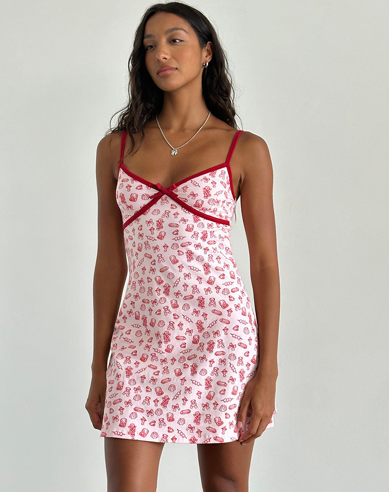 Minivestido Dimaya con estampado de niña y ribete rojo