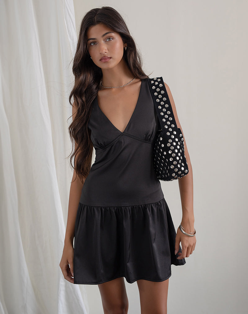 Mini Vestido Plunge Puff Distia en Negro
