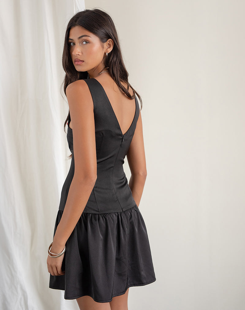 Imagen de Distia Plunge Puff Mini Dress in Black