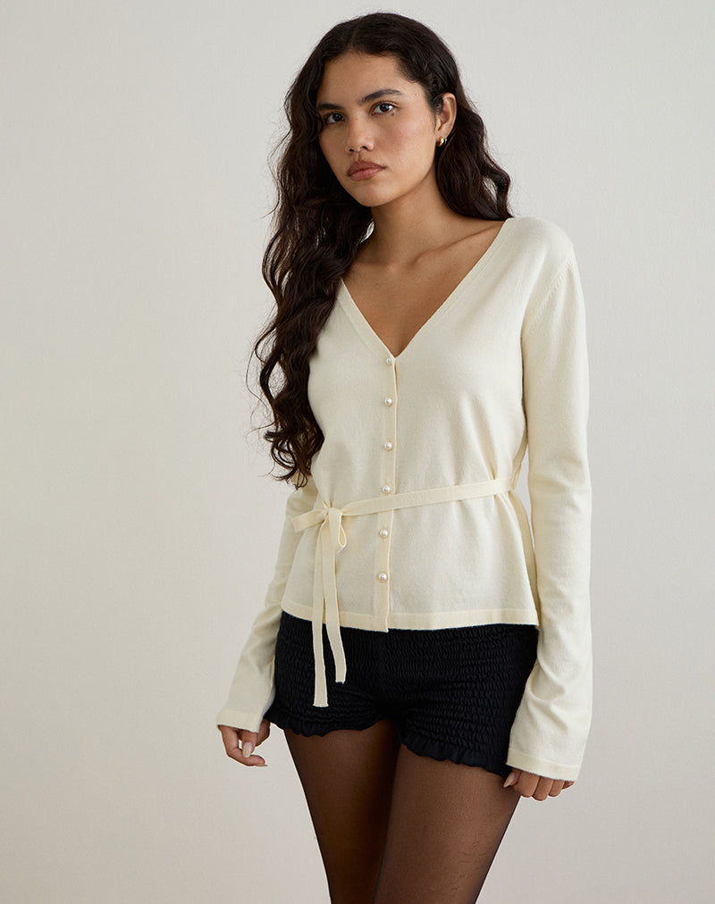 Imagen de Divya Cardigan with Tie in Knit Cream