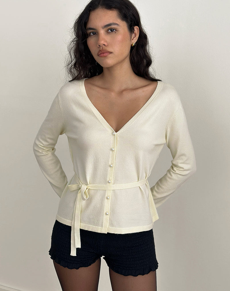 Imagen de Divya Cardigan with Tie in Knit Cream