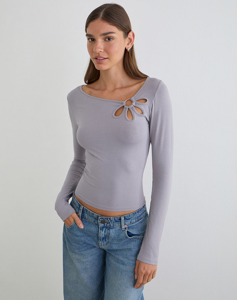 Top de manga larga Donela con anillo floral en gris lila