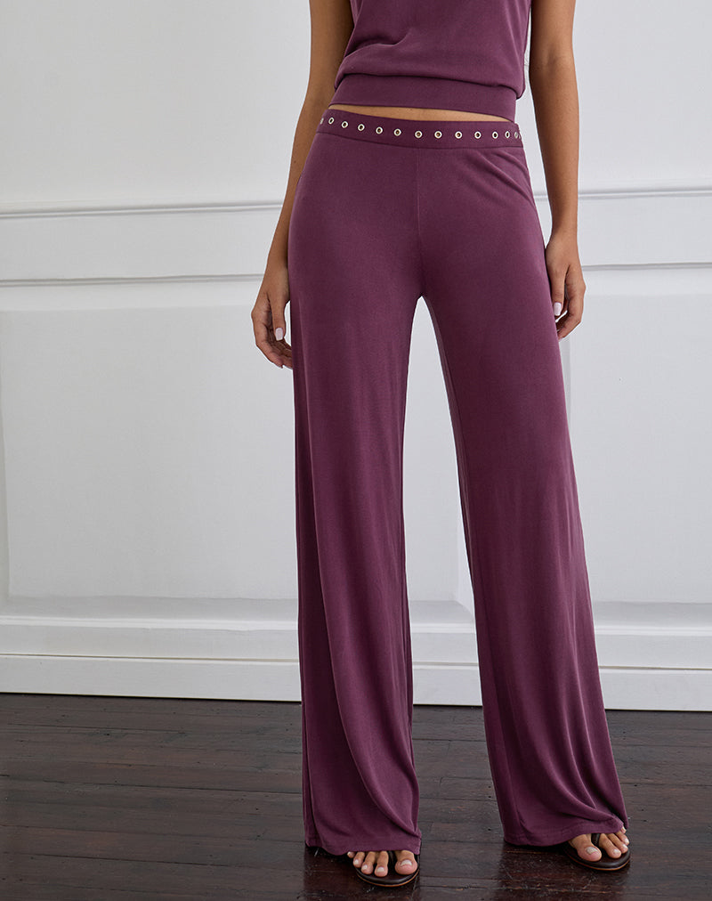 Pantalón Donika con tachuelas en la cintura, ciruela