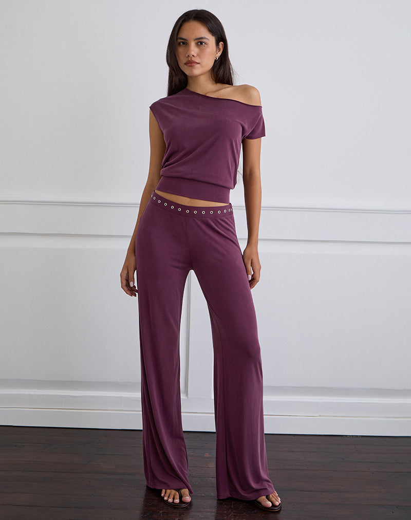 Pantalón Donika con tachuelas en la cintura, ciruela