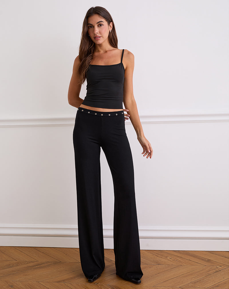 Pantalones bajos Dorala con ojales en negro