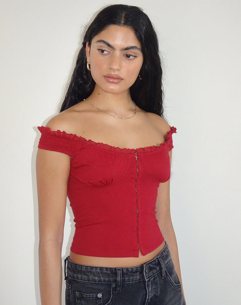 imagen de Dovica Lace Trim Corset Top en Rojo Adrenalina