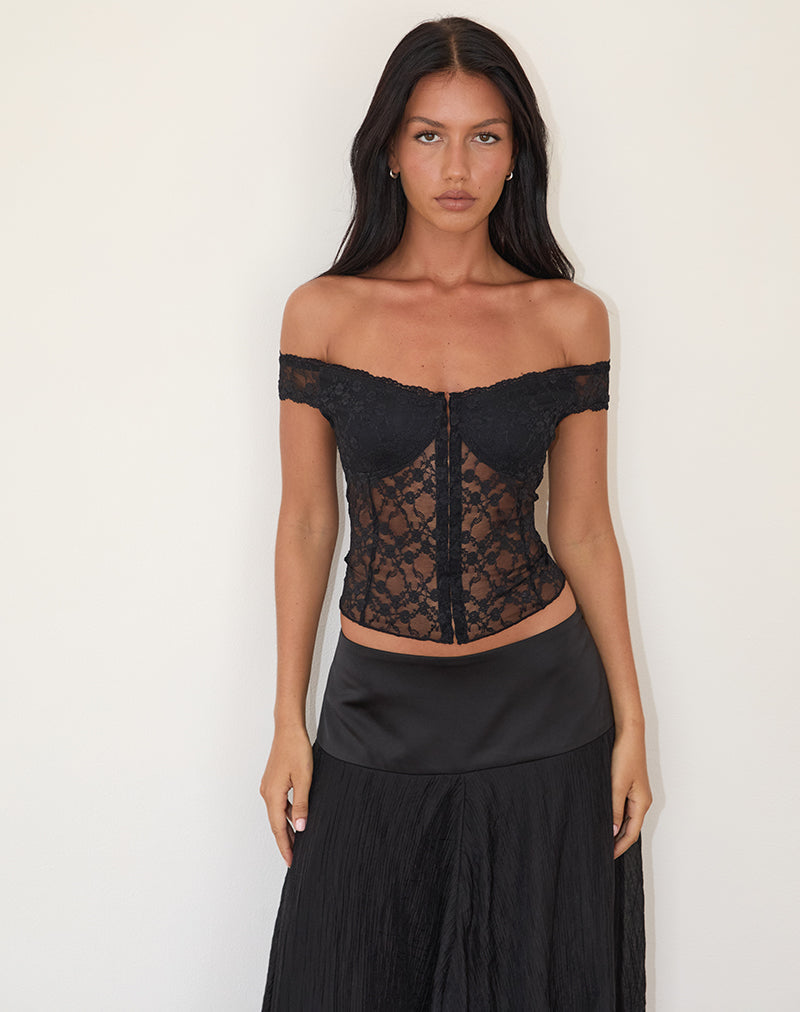 Dovica Corset Top de Encaje Rosa Canina Negro