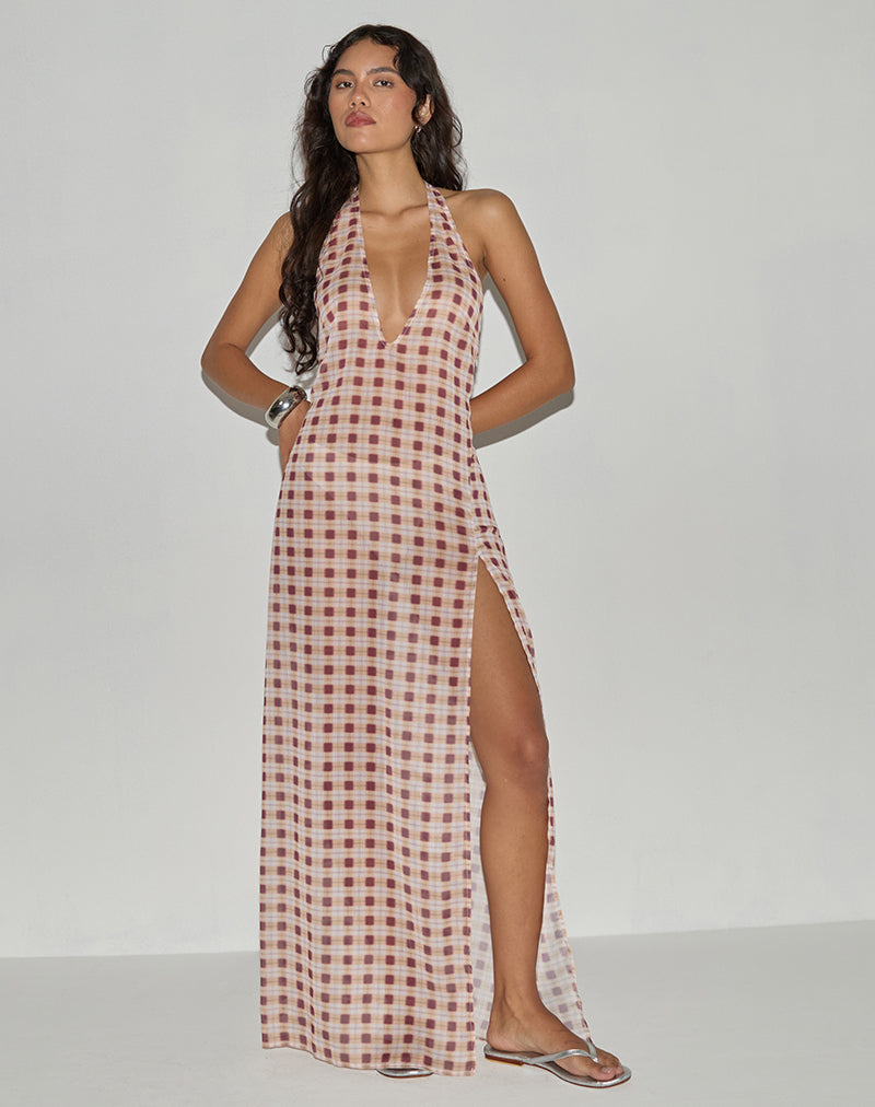 Imagen de Driti Maxi Dress in Chiffon Blurred Check Peach