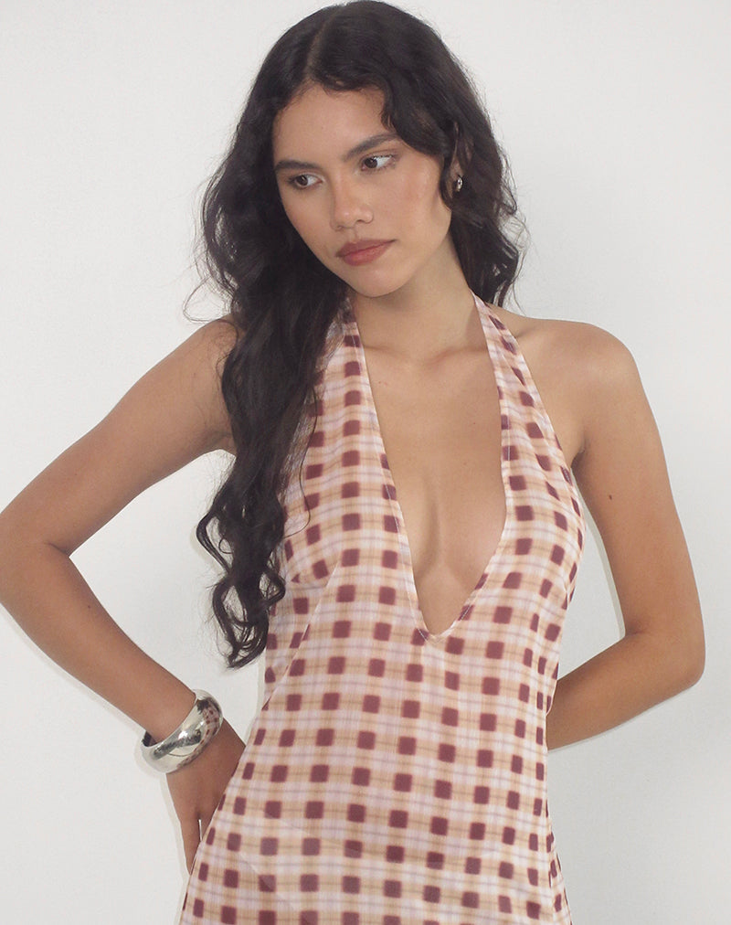 Driti Maxi Dress en gasa de cuadros difuminados Melocotón
