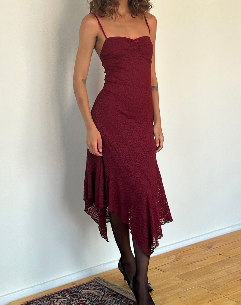 Imagen del vestido Drusilla Midi de encaje rosa Borgoña