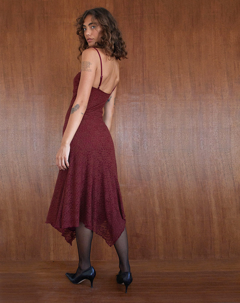 Imagen del vestido Drusilla Midi de encaje rosa Borgoña
